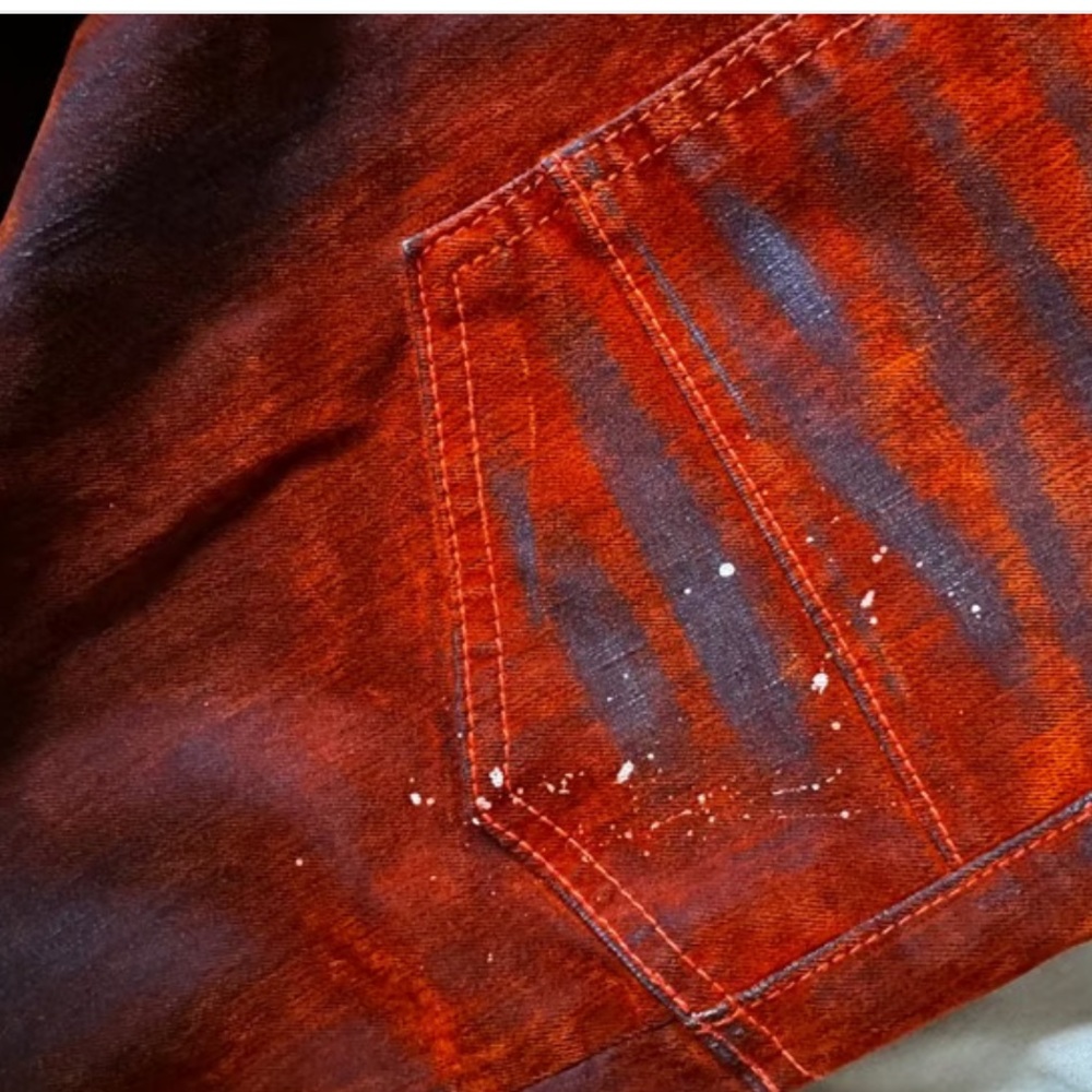 RARE WE THE FREE PEOPLE Tangerine Moxie Barrel Flocked Jeans Orange ๐ - Picture 6 of 14